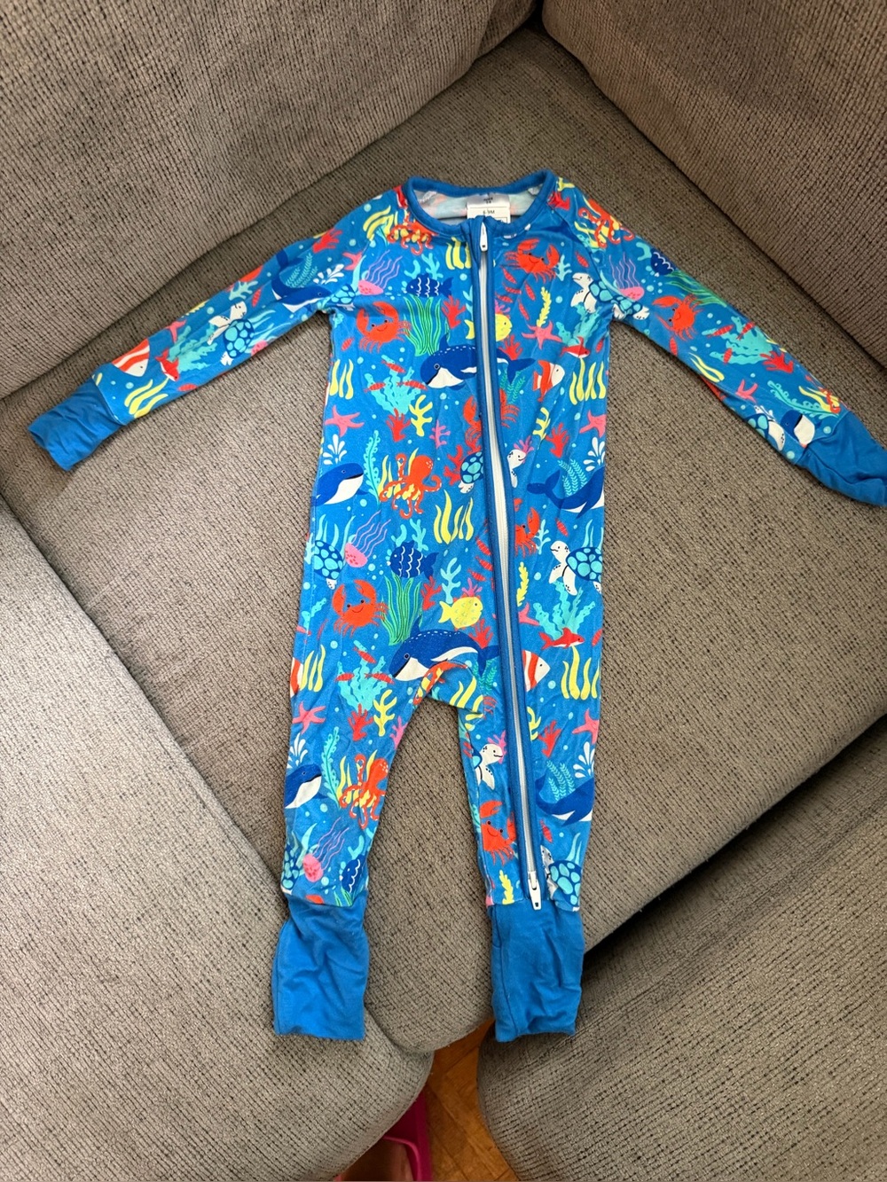 Blue Underwater Print Kids One-Piece Zipper Pajamas